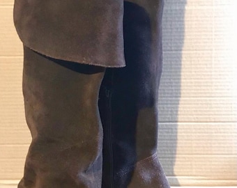 Boots, slouch, knee high, Brown, genuine suede, size 39, 1980's, Vintage...