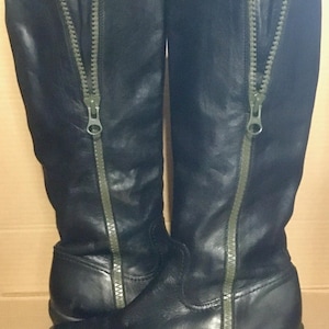 Black Vintage, Genuine leather flat, knee high boots,  size 37 EU...