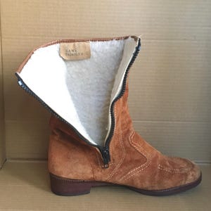 Camel, Vintage boots, Boho, mid calf, genuine suede flat boots size 8 AU...