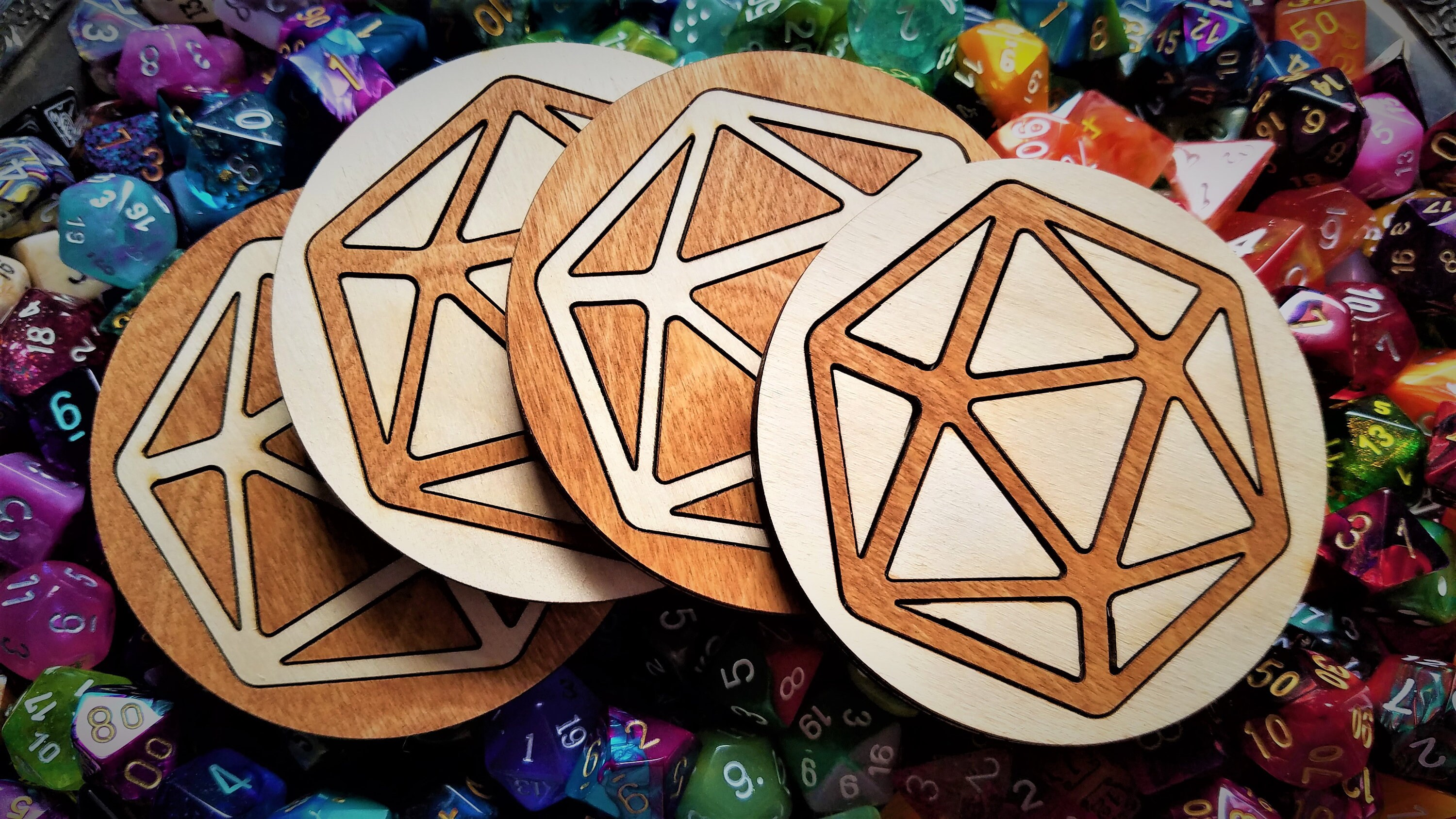 D20 Wood Inlay Coaster Set of Four Tabletop Gaming TTRPG Etsy