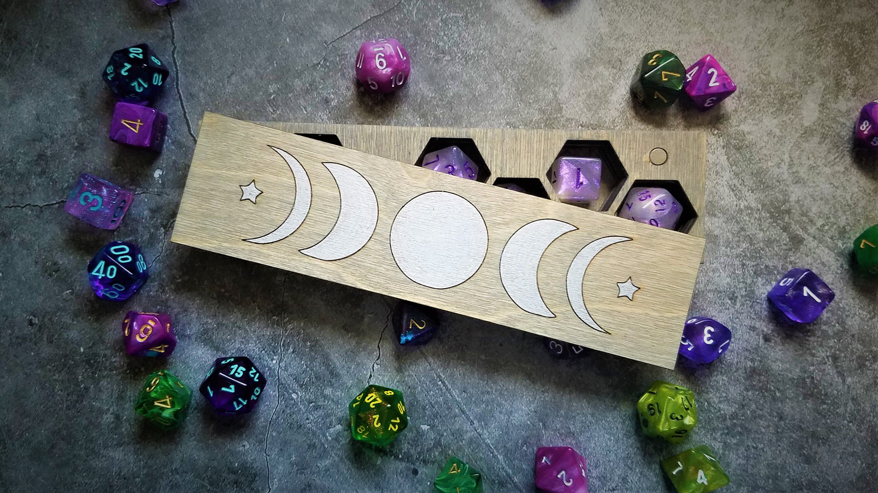 Dice Vault Moon Phase Dice Box Celestial Tabletop Gaming Etsy UK