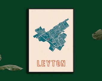 Leyton Karte Drucken / / Karte von Leyton Druck / / Digitaldrucke / / London Karte / / London Borough Print / / London District / / britische Wandkunst