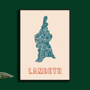 Lambeth Map Print // Kaart van Lambeth Print // Digital Prints // London Map // London Borough Print // London District // British Wall Art