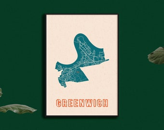 グリニッジロンドン地図プリント、英国の壁アート