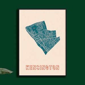 Wydruk mapy Kensington // Wydruk mapy Kensington // Wydruki cyfrowe // Mapa Londynu // Dzielnica Londynu // Dystrykt Londynu // Brytyjska sztuka ścienna