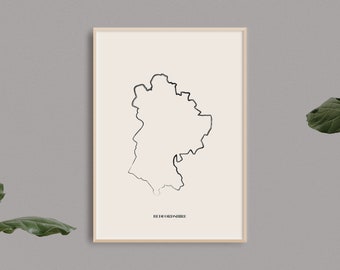 Stampa della mappa del Bedfordshire, arte murale della contea del Regno Unito
