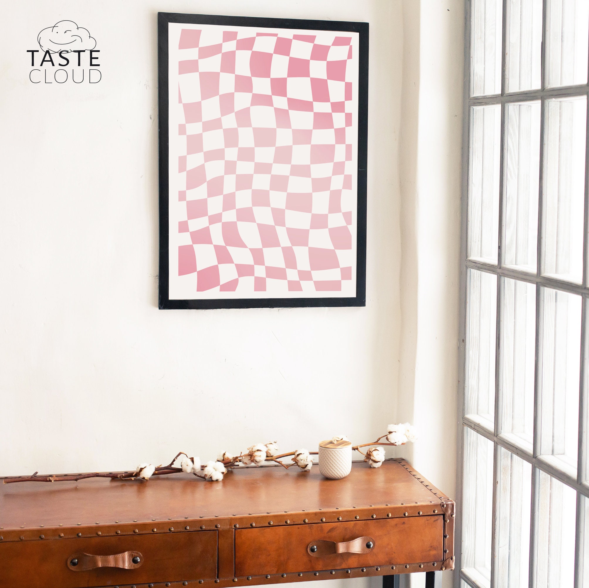 Checkered Danish pastel blush pink wall art abstract. Boho