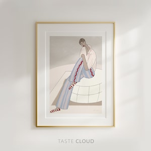 Abstract Woman Art | Abstract People Wall Art Print | Woman Portrait Print | Striped Art Mid Century Modern Decor Living Room