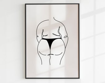 Body Positiv Line Art | Hintern Kunst Badezimmer Wand Kunst | Kurvige Frau Linie Kunst | Weibliche Figur Drucken | Weibliche Linie Kunst Wandkunst zum Ausdrucken