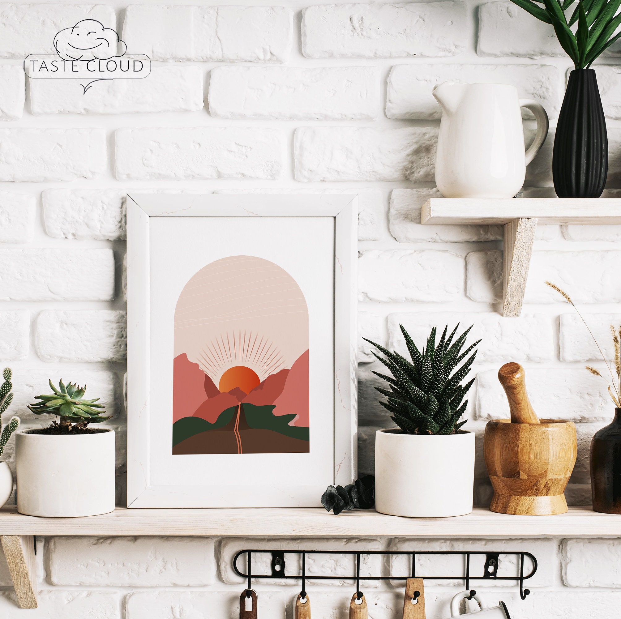 Terra cotta desert road landscape wall art gold sun ART BOHO | Etsy