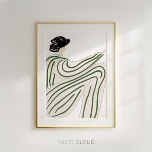 Lagom Life Abstract people art, Mid century art, BODY POSITIVE woman line art print, Sage green wall art modern fat girl line art