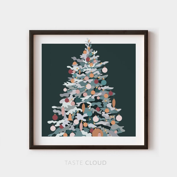 Christmas pine tree art print Scandinavian xmas square poster. Christmas mantel fir tree 4x4 8x8 10x10 20x20