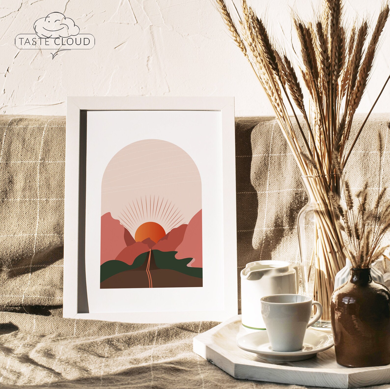 Terra cotta desert road landscape wall art gold sun ART BOHO Etsy