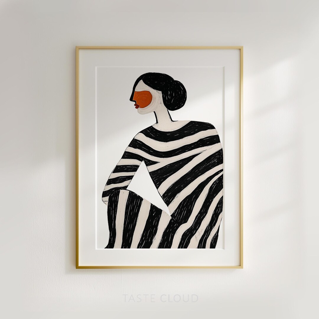 Abstract Woman Printable Wall Art Poster -- Striped Gouache Art Print ...