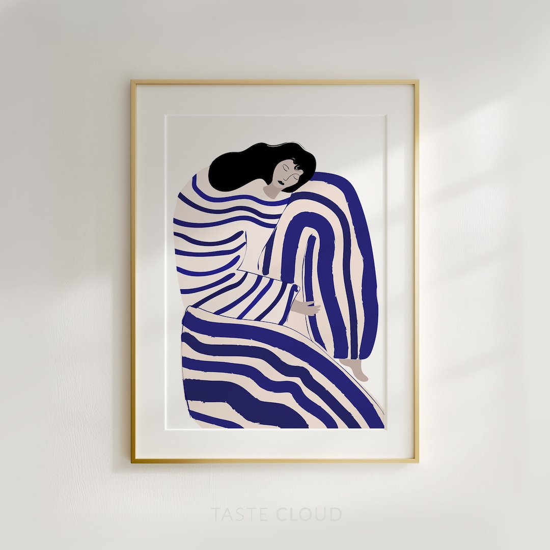 Abstract Female Figure Wall Art | Royal Blue Dopamine Decor Wall Art ...