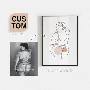 CUSTOM portrait fat girl line art print poster, Personalized prints body positive art print, Customized art print