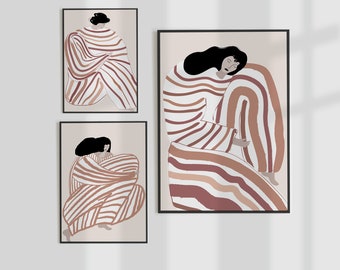 Abstract Woman SET of 3 | Lagom Life Abstract People Art |Abstract Woman Portrait Digital |Terracotta Mid Century Modern Wall Art Home Decor