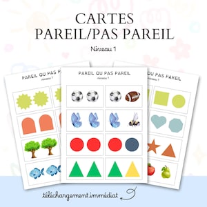 Jeu d'Exploration Visuelle | Cartes Pareil ou Pas Pareil | Aide Visuelle Dyslexie Dysphasie | Niveau 1 | Téléchargement Instantané