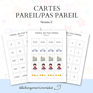 Jeu d'Exploration Visuelle | Cartes Pareil ou Pas Pareil | Aide Visuelle Dyslexie Dysphasie | Niveau 2 | Téléchargement Instantané