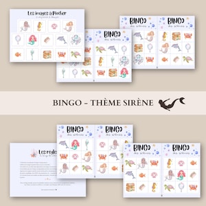 Jeu de Bingo | Thème Sirène | Téléchargement Instantané | Activité Enfant
