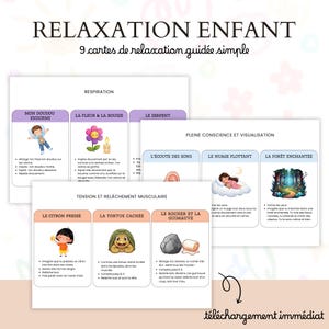 Cartes Exercices Relaxation Guidée Enfant | Pleine Conscience Respiration Relâchement | PDF Télécharger & Imprimer | Gestion Émotions