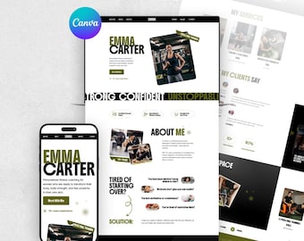 Personal Trainer Canva Website Template | Fitness Coach Landing Page (Digital Download)