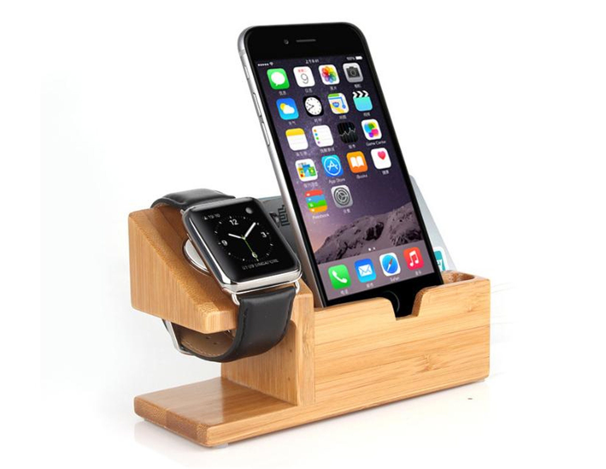 Phone and apple watch Dock Bamboo Multi Charging Docking Etsy