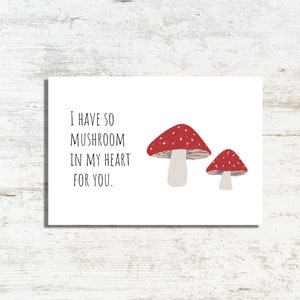Minimalistische Wenskaart Liefde Valentijnsdag met Paddenstoelen - Cottagecore Kaart met Grappige Tekst