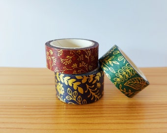 Botanic Washi Tape Set met Gouden Foiling - Set van 3 Washi Tapes met Bladeren