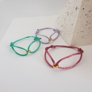 Satin bracelet with small ring, Gold ring, Silver ring, Cord bracelet, Charm bracelet, Handmade, Boho & hippie