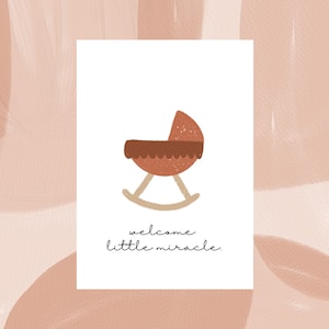 Biglietto d'Auguri Minimalista Nascita Bambino con Culla - Baby Born - Benvenuto Piccolo Miracolo