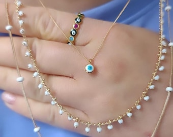 Minimalist Evil Eye Gold Necklace, Evil Eye Gold Pendant Necklace, Protective Evil Eye Necklace, Birthday Gift For Her, Gift For Mom