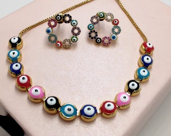 18K Gold Plated Evil Eye Bracelet, Evil Eye Adjustable Bracelet,  Protective Evil Eye Bracelet ,  Evil Eye Colorful Bracelet, Sliding Clasp
