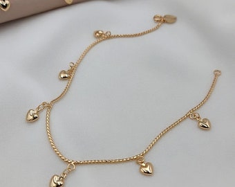 Minimalist Dangle Heart Anklet, Tarnish Free Gold Chain Anklet, Dainty Gold Ankle Bracelet, Gifts For Her, Summer Jewelry, Beach Jewelry