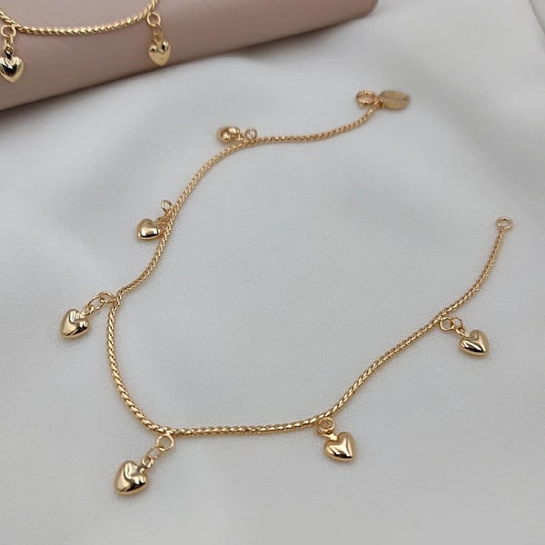 Minimalist Dangle Heart Anklet, Tarnish Free Gold Chain Anklet, Dainty Gold Ankle Bracelet, Gifts For Her, Summer Jewelry, Beach Jewelry