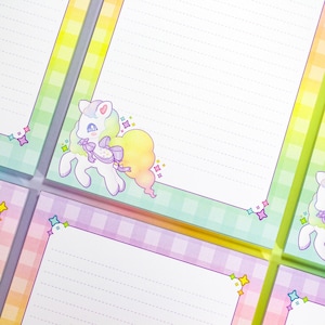 Bloc de notas con líneas de poni en colores pastel tamaño A5 ~ Papel de carta con cuadros vichy arcoíris en colores pastel kawaii ~ Papelería Happy Mail linda ~ Bloc de notas con cinta de unicornio y caballo