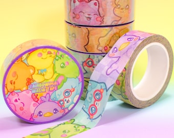 Rainbow Animal Washi Tape ~ Pastel Rainbow Colour Washi ~ Cute Bunny Dog Cat Bear Duck Stationery ~ Sweet Kawaii Tape ~ long design repeat!