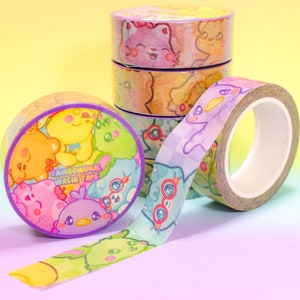 Regenbogen Tier Washi Tape ~ Pastell Regenbogen Farbe Washi Tape ~ Süßer Hase Hund Katze Bär Ente Briefpapier ~ Süßes Kawaii Tape ~ langer Rapport!
