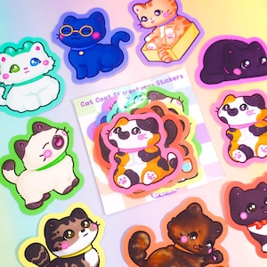 Stickers manteaux chat kawaii ~ Stickers mats types chatons mignons ~ Papeterie pour amoureux des chats blancs bleu siamois