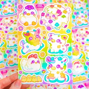 Regenbogen Aufkleber auf dem Bauernhof ~ Kawaii Matte Cute Stickers ~ Schaf Ziege Schwein Küken Kuh Ente Liebhaber Geschenk ~ Helles Chibi Journal Schreibwaren
