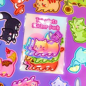 Paquete de pegatinas de Taily Cats ~ Paquete de pegatinas troqueladas de gatos adorables ~ Papelería kawaii única ~ Pegatinas para amantes de los gatos ~ Calcomanías mate de Funny Kitty Tales ~