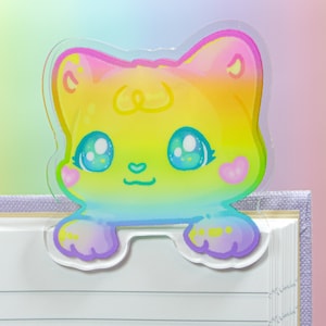 Rainbow Acrylic Paper Clip ~ Cute Pastel Cat Binder Clip ~ Kawaii Kitty Organiser ~ Handy Unusual Stationery ~ Hold your Journal Open!
