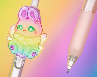 Cute Bunnerfly Pen - Kawaii Bunny Rabbit Butterfly Black Ink Pen with Cute Acrylic Charm - Handcrafted by Artist - Adorable Stationery Gift