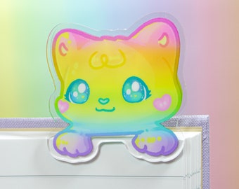 Rainbow Acrylic Paper Clip ~ Cute Pastel Cat Binder Clip ~ Kawaii Kitty Organiser ~ Handy Unusual Stationery ~ Hold your Journal Open!