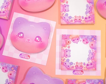 Gummy Pets Sticky Notes ~ Gummy Bear Candy Theme Stationery ~ Cat Face Sticky Memo Paper Pad ~ Kawaii Girly Stationery ~ Cute Gummy Animals