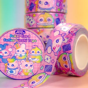 Ruban adhésif Washi pour cartes de poker ~ Washi rose arc-en-ciel royal ~ pingouin kawaii, chat, chien, ours, lapin, roi, reine, joker, stylo bujo, animal, papeterie
