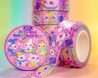 Poker Card Cuties Washi Tape ~ Royal Rainbow Pink Washi ~ Kawaii Penguin Cat Dog Bear Bunny King Queen Joker Penpal Bujo Animal Stationery