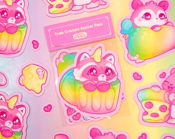 Colourful Trash Critters Sticker Pack ~ Cute Rainbow Die Cut Sticker Pack ~ Unique Kawaii Stationery for Opossum, Raccoon and Rat lovers!