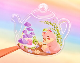 Transparent Teapot Sticker ~ Clear Waterproof Decal ~ Stationery ~ Water Bottle Sticker ~ Cute ~ Kawaii ~ Turtle ~ Fox ~ Sunset ~ Toadstools