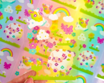 Clear Farm Animal Deco Sticker Sheet – Cute Polco Deco Vinyl Build a Scene Goat & Sheep Stickers – Adorable Kawaii Hand Drawn Art Stationery